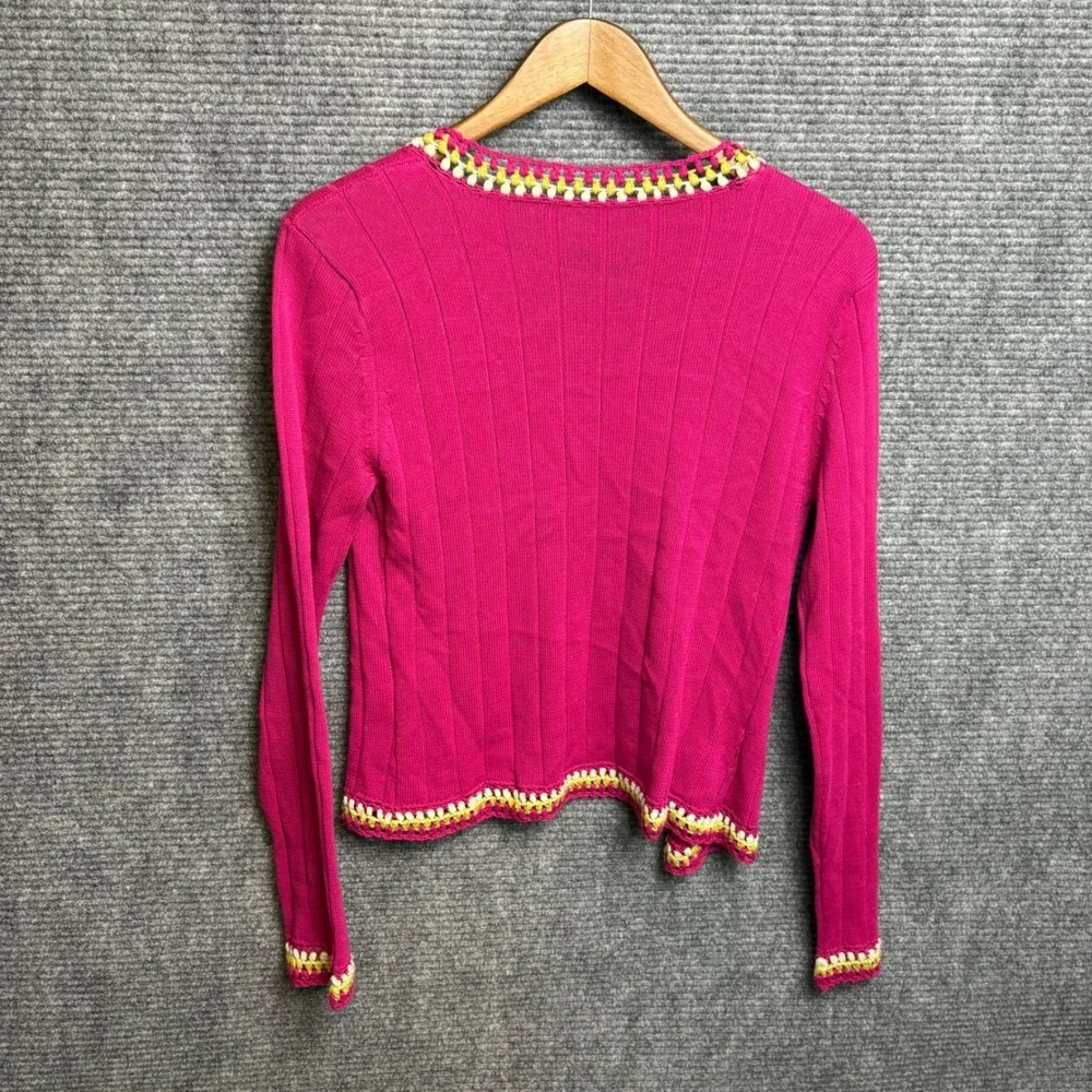 Itsu Pink Silk Blend Open Front Cardigan Crochet Trim Designer Sample Womens